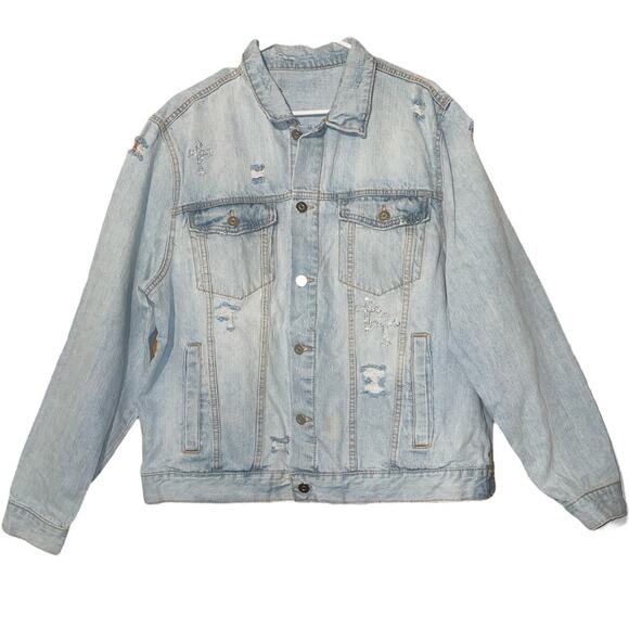 Forever 21 Reworked Distressed Grunge Denim Jean Jacket Large - Picture 2 of 13